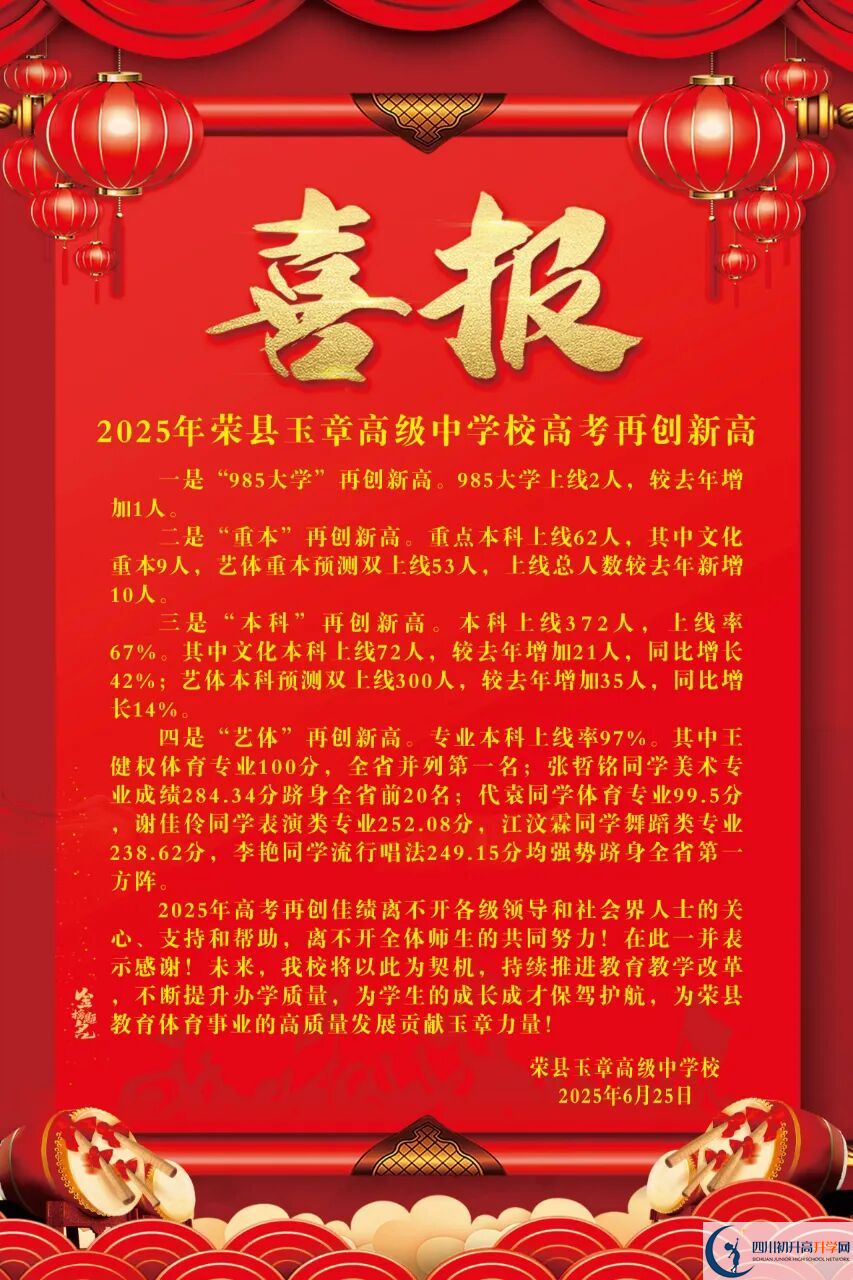 2026年自貢市四川榮縣玉章高級中學校升學率怎么樣？