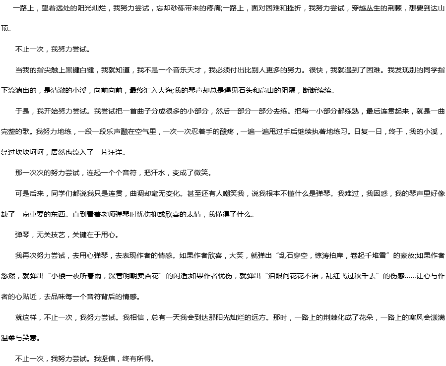 2019中考滿分作文：不止一次，我努力嘗試過(guò)